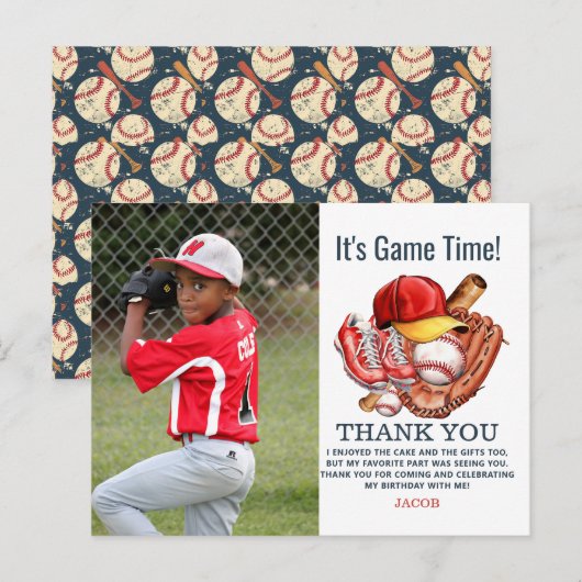 Navy Blue Baseball Kids Verjaardagsfeest Waterverf Briefkaart (Voorkant / Achterkant)