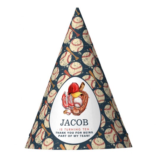 Navy Blue Baseball Kids Verjaardagsfeest Waterverf Feesthoedjes (Voorkant)