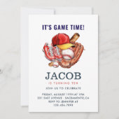 Navy Blue Baseball Kids Verjaardagsfeest Waterverf Kaart (Voorkant)