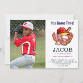 Navy Blue Baseball Kids Verjaardagsfeest Waterverf Kaart (Voorkant)