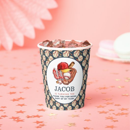 Navy Blue Baseball Kids Verjaardagsfeest Waterverf Papieren Bekers (Insitu)