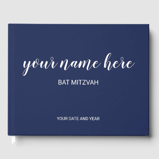 Navy Blue Bat Mitswa Guestbook Gastenboek (Voorkant)