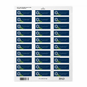 Navy Blue Bat Mitswa Star of David Floral Adres Etiket (Full Sheet)