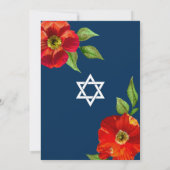 Navy Blue Bat Mitzvah Red Floral Moderne Waterverf Kaart (Achterkant)