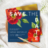 Navy Blue Bat Mitzvah Rode Bloemen Waterverf Plein Save The Date