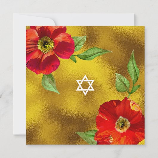 Navy Blue Bat Mitzvah Rode Bloemen Waterverf Plein Save The Date (Achterkant)