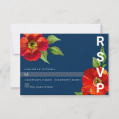 Navy Blue Bat Mitzvah Rood Bloemen Waterverf Bold RSVP Kaartje (Voorkant)