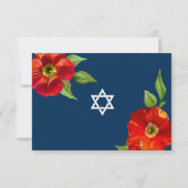 Navy Blue Bat Mitzvah Rood Bloemen Waterverf Bold RSVP Kaartje (Achterkant)