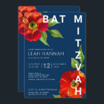 Navy Blue Bat Mitzvah Rood Bloemen Waterverf Moder Kaart<br><div class="desc">Wees trots, blij en toon deze mijlpaal van je favoriete Bat Mitzvah met deze geavanceerde, persoonlijke uitnodiging! Een griezelige rode waterverf met het moderne type san serif bedekt een blauw marineklein. Pas de douanetekst met de naam, de datum, en de plaatsinformatie van uw Bat Mitzvah aan. Gegarandeerd om een stijlvol...</div>