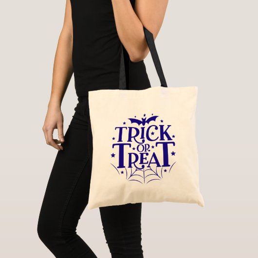 Navy Blue Bat Stars Spiderweb Trick or treat Tote Bag (Voorkant (product))