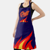 Navy blue BBQ apron with red hot fire flames Schort (Insitu)