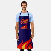 Navy blue BBQ apron with red hot fire flames Schort (Gedragen)