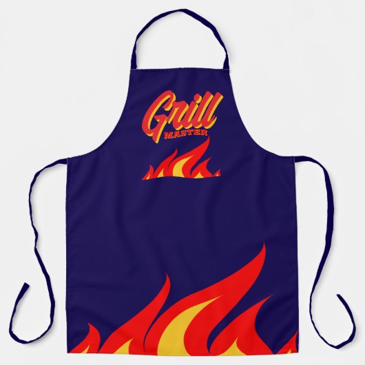Navy blue BBQ apron with red hot fire flames Schort (Voorkant)