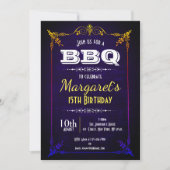 Navy Blue BBQ Birthday Party Invite Kaart (Voorkant)