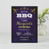 Navy Blue BBQ Birthday Party Invite Kaart (Staand voorkant)