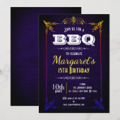 Navy Blue BBQ Birthday Party Invite Kaart (Voorkant / Achterkant)