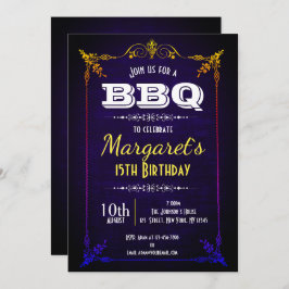 Navy Blue BBQ Birthday Party Invite Kaart