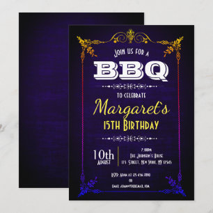 Navy Blue BBQ Birthday Party Invite Kaart