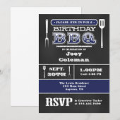 Navy Blue BBQ Verjaardag schoolbord uitnodiging (Voorkant / Achterkant)