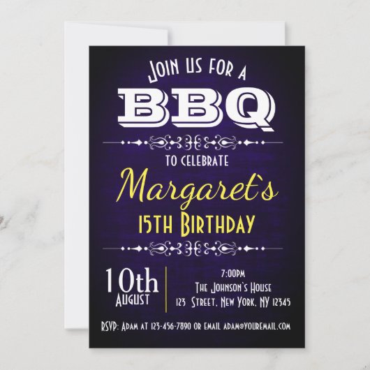Navy Blue BBQ Verjaardagsfeest Uitnodigen Kaart (Voorkant)