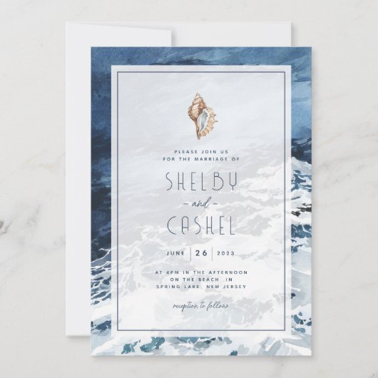 Navy Blue Beach bruiloft uitnodiging