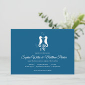 Navy Blue Beach Coral en Seahorse Wedding Kaart (Staand voorkant)