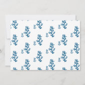 Navy Blue Beach Coral en Seahorse Wedding Kaart (Achterkant)