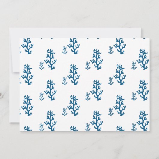 Navy Blue Beach Coral en Seahorse Wedding Kaart (Achterkant)