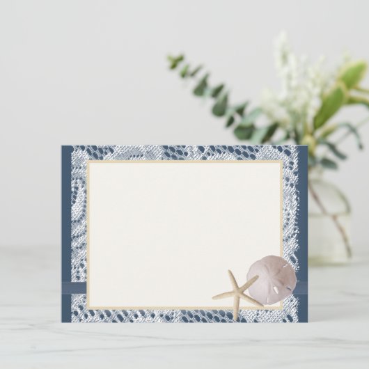 Navy Blue Beach Kant Zand Dollar Dank u Bedankkaart (Staand voorkant)