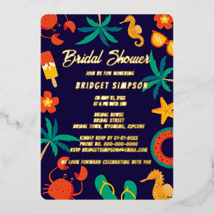 Navy Blue Beach kustzomer vrijgezellenfeest Folie Uitnodiging