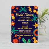 Navy Blue Beach kustzomer vrijgezellenfeest Folie Uitnodiging (Staand Voorkant)