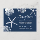 Navy Blue Beach schelpen bruiloft receptie Informatiekaartje (Voorkant)