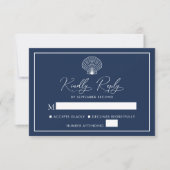 Navy Blue Beach Seashell Elegant Bruiloft RSVP Kaartje (Voorkant)