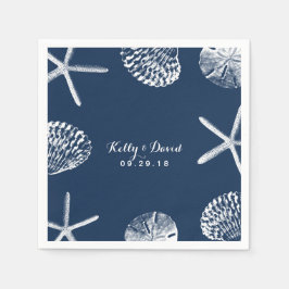 Navy Blue Beach Seashells Weddenschap Servetten