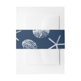 Navy Blue Beach Seashells Weddenschap Uitnodigingen Wikkel