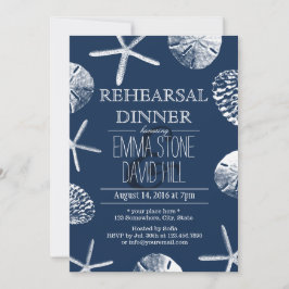 Navy Blue Beach Seashells Wedding Rehearsal Dinner Kaart