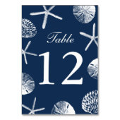 Navy Blue Beach Thema Zeeschelpen Tafelnummers (Achterkant)