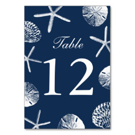 Navy Blue Beach Thema Zeeschelpen Tafelnummers