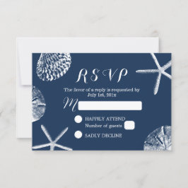 Navy Blue Beach Theme Seashells Weddenschap RSVP Kaartje