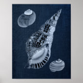 Navy Blue Beach Wall Decor Seashell Print nr. 7 (Voorkant)