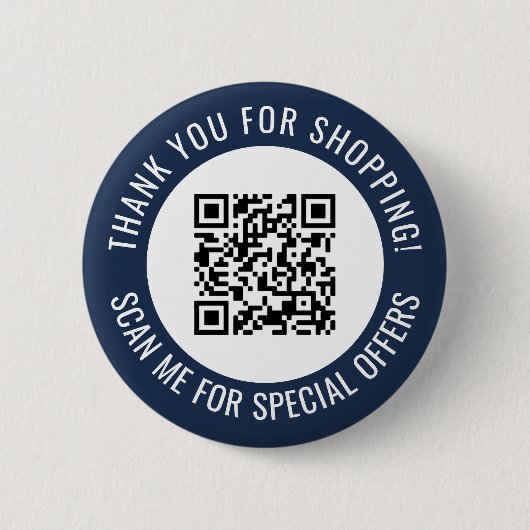 Navy Blue Bedankt & Scan Me Promotionele QR-code Ronde Button 5,7 Cm (Voorkant)