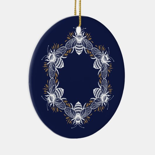 Navy Blue Bee Circle Keramisch Ornament (Rechts)