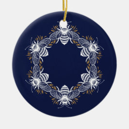 Navy Blue Bee Circle Keramisch Ornament