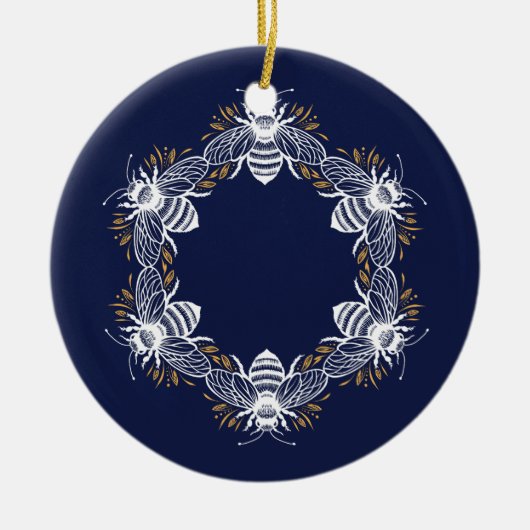 Navy Blue Bee Circle Keramisch Ornament (Voorkant)