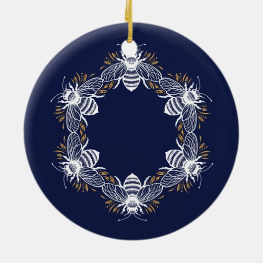 Navy Blue Bee Circle Keramisch Ornament (Achterkant)