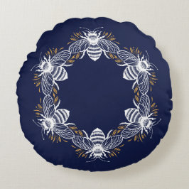 Navy Blue Bee Circle Rond Kussen