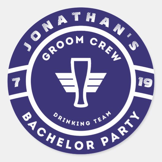 Navy Blue Beer Badge Bachelor Party Branding Ronde Sticker (Voorkant)