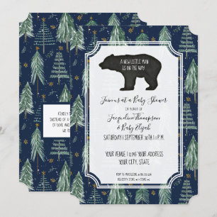 Navy Blue Beer Woodland Forest Baby Boy Shower Kaart