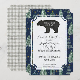 Navy Blue Beer Woodsy Forest Trees Baby Boy Shower Kaart