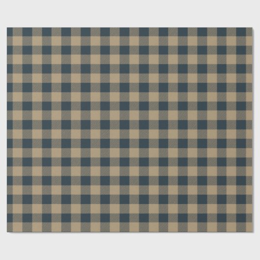 Navy Blue Beige Buffalo Plaid feestelijk gecontrol Cadeaupapier (Vlak)
